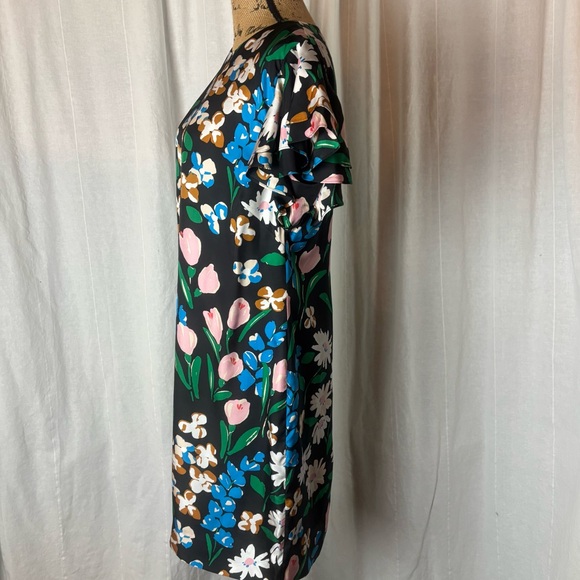 Kate Spade Meadow Shift Dress Size 12 Black Silk Blend Multicolor Floral - Picture 4 of 9